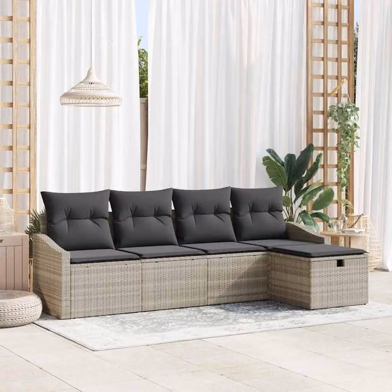 Maison Exclusive - Set di divani componibili, 5 pezzi, grigio chiaro, rattan sintetico