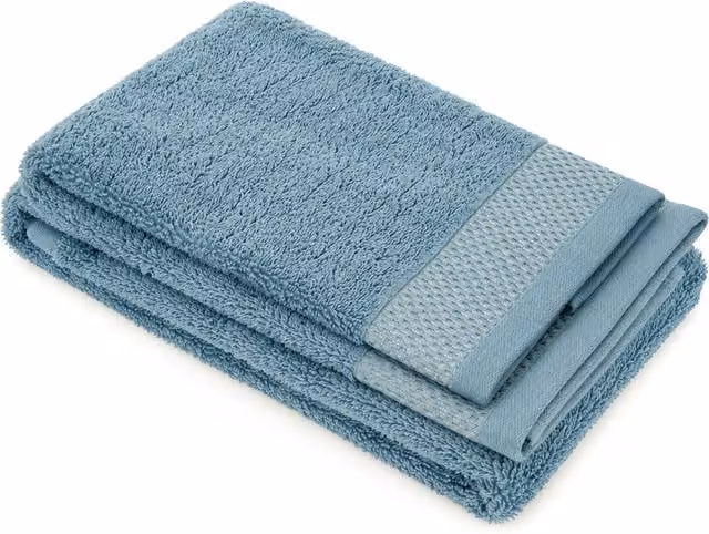 Set di asciugamani per viso e ospite Kasanova in cotone spugna azzurro con bordatura – 1