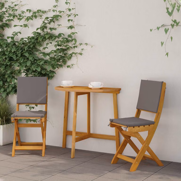 Set di 2 sedie bistro da giardino vidaXL in legno di acacia oliato grigio e marrone con cuscini inclusi