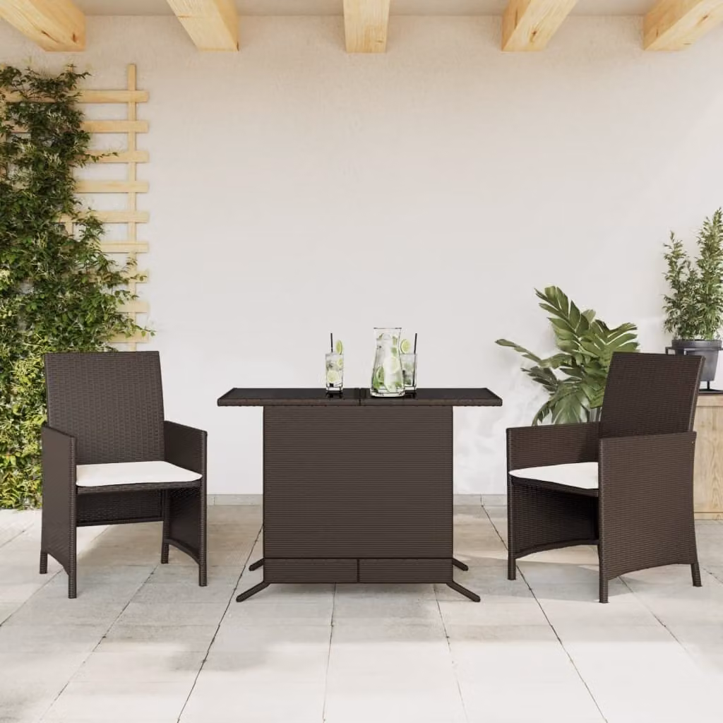 Maison Exclusive - Set da bistrot 3 pezzi con cuscini Marrone Poly Rattan