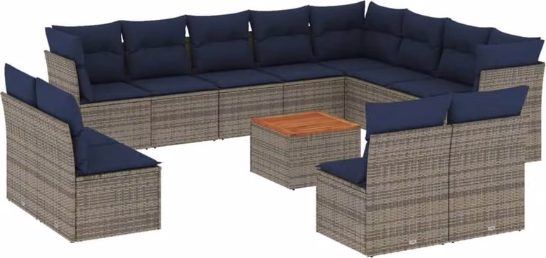 Set Divani da Giardino 13 pz con Cuscini Grigio in Polyrattan