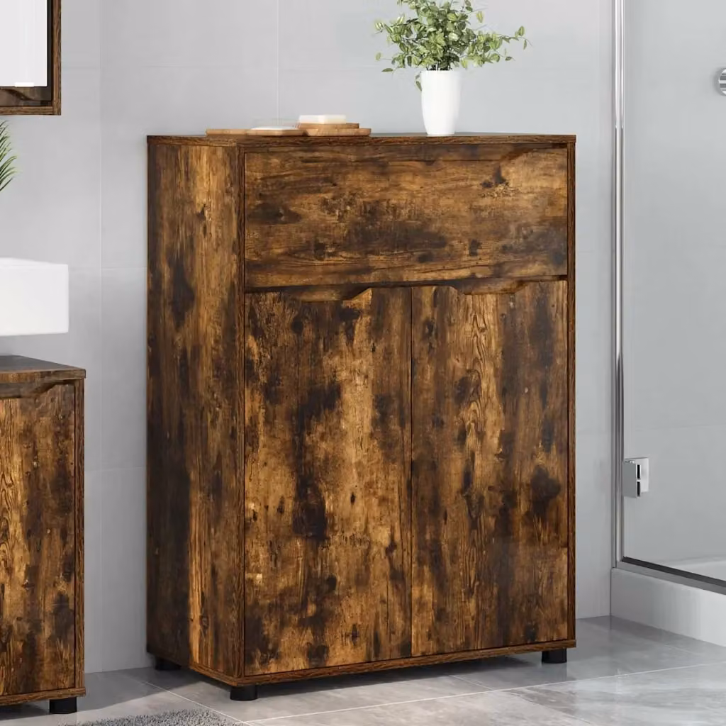 Armadio da bagno moderno DESIGN IN in rovere fumè con ante e cassetto, L: 72,5 cm, P: 36,5 cm, H: 100 cm – 2