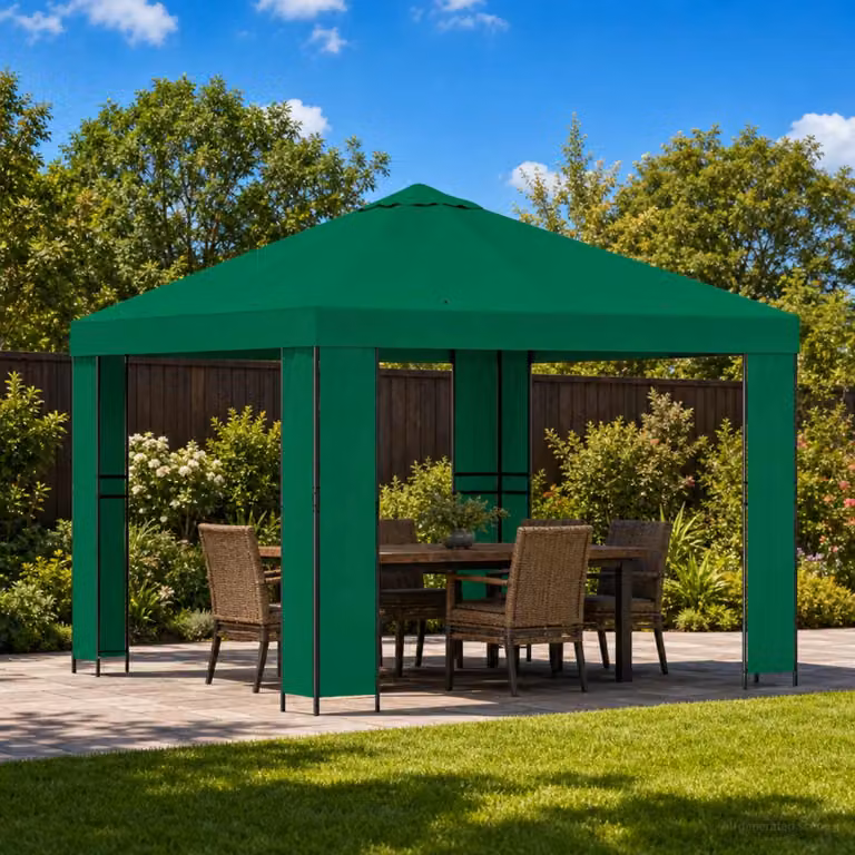 Gazebo vidaXL in acciaio zincato e poliestere Verde e Nero L/P: 300 x 300 cm