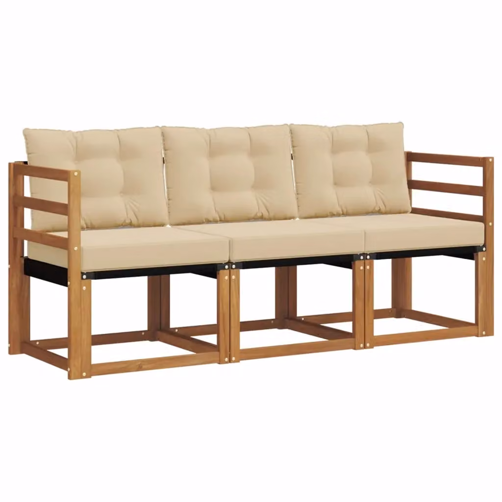 Set di divani da esterno 3 pezzi vidaXL in legno di acacia e textilene beige con cuscini inclusi – 2