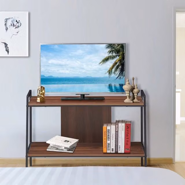 Mobile TV e Libreria Industriale a 2 Ripiani in Legno e Metallo, Porta TV Fino a 40 Pollici, Robusto e Facile da Montare per Salotto e Ufficio