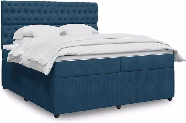 Letto Ibrido con Giroletto a Molle e Materasso vidaXL in Velluto Blu e Bianco L/P: 200 x 200 cm