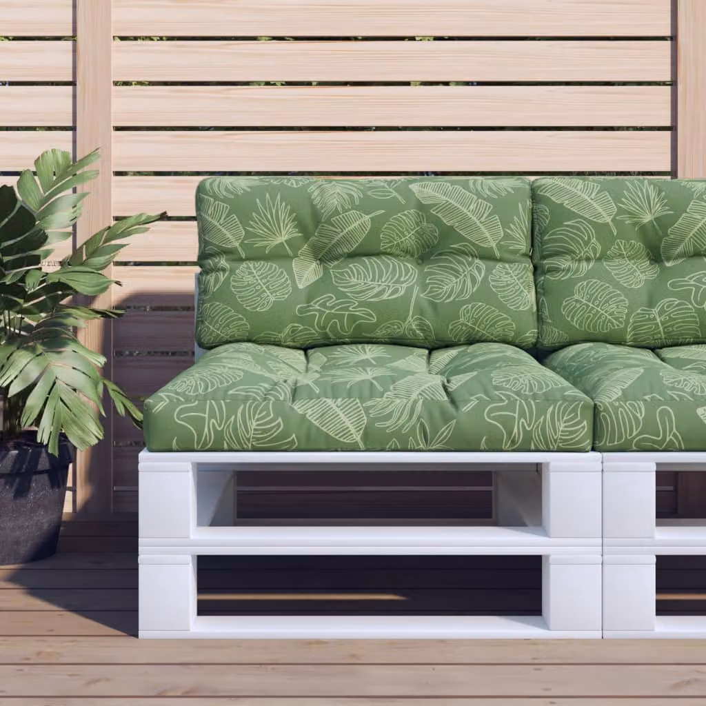 Set di 2 cuscini per pallet vidaXL verdi con motivo a foglie in poliestere resistente all'acqua e ai raggi UV L/P/H: 80 x 80 x 12 cm