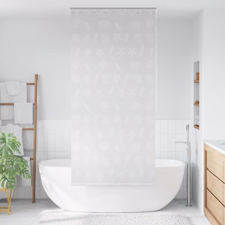 Tenda a Rullo per Doccia vidaXL con Motivo Stelle, Grigio e Bianco, L: 100 cm x H: 240 cm