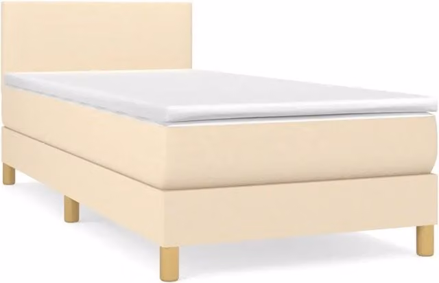 Letto singolo | Letto per adulti | Giroletto a Molle con Materasso Crema 90x190 cm in Tessuto