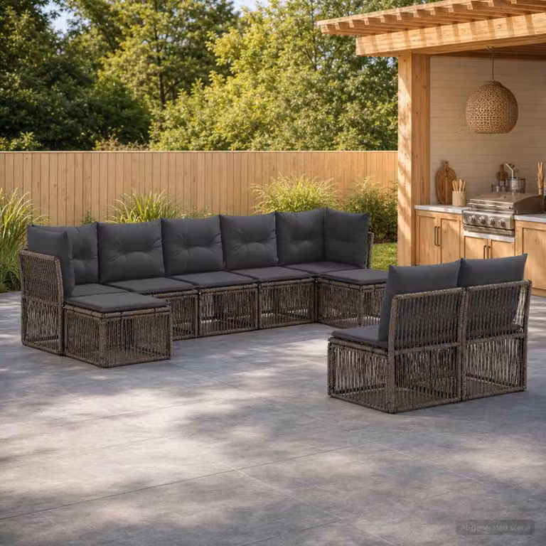 Maison Exclusive - Set da giardino composto da 9 pezzi, divano, colore grigio, realizzato in rattan sintetico