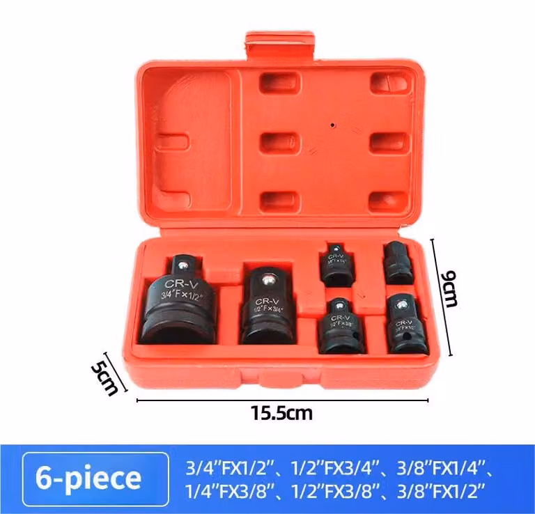 Set di adattatori per chiavi a bussola e chiavi a tubo - 6 pezzi - Attacco quadrato da 0,64/1,27 cm - Materiale: lega - Colore: rosa