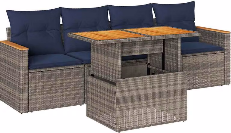 Set Divano da Giardino 5 pz con Cuscini Grigio in Polyrattan