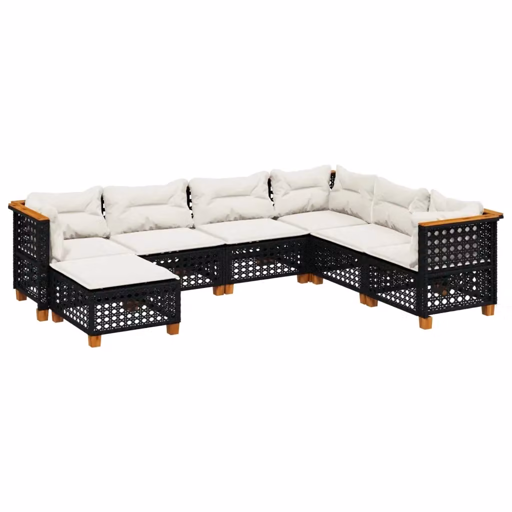 Set di divani da giardino vidaXL a forma di L con cuscini, 7 pezzi, in polyrattan nero e legno di acacia con coperture rimovibili – 2