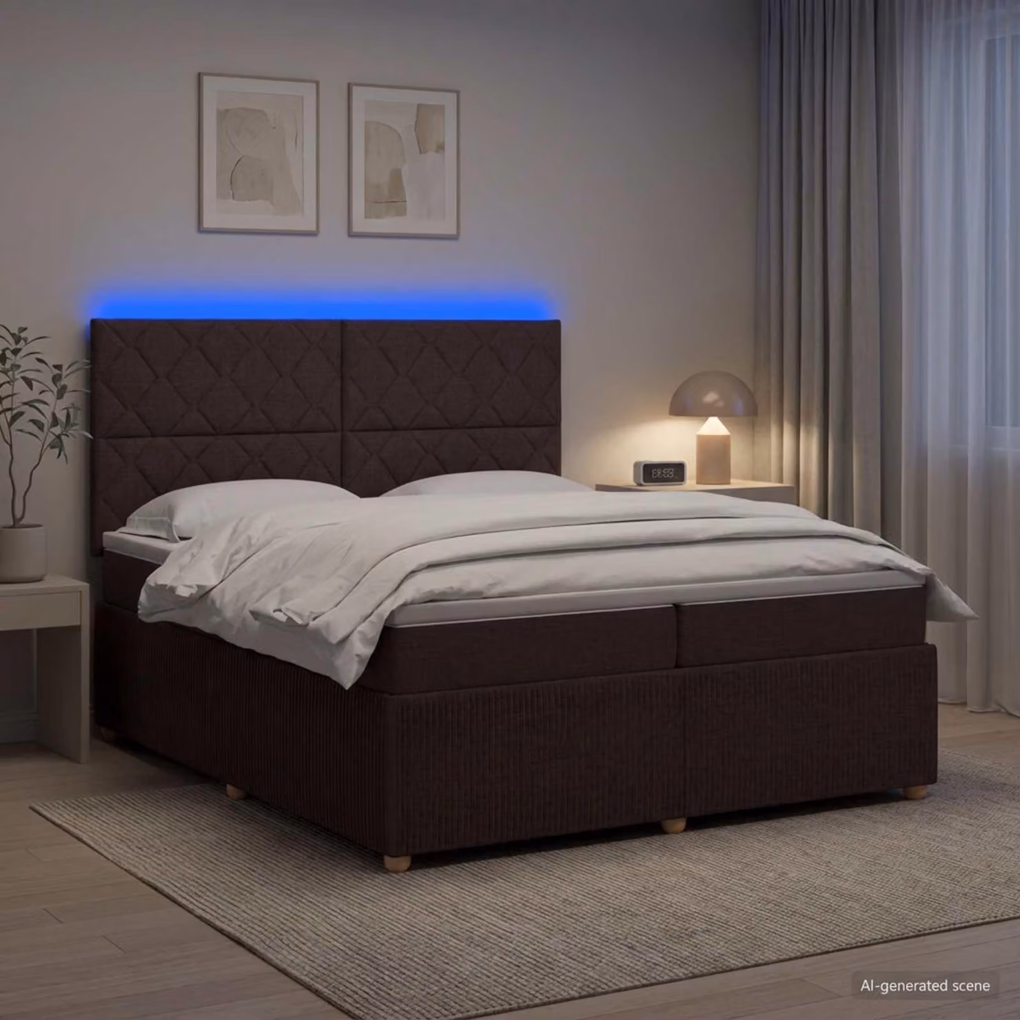 Maison Exclusive - Letto boxspring a LED con materasso, marrone scuro, 200 x 200 cm, rivestimento in tessuto