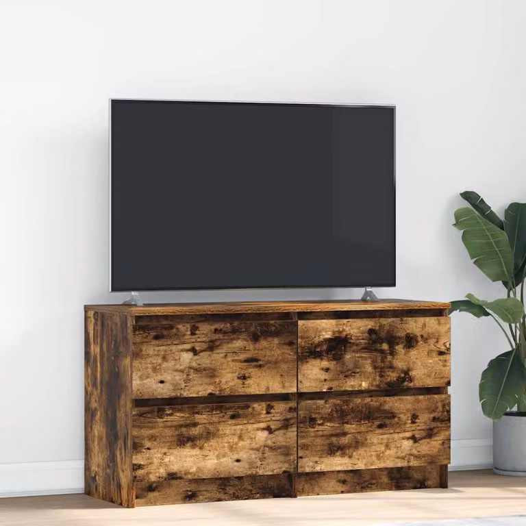 Mobile TV vidaXL in legno multistrato color rovere fumo con ruote L: 100 cm, P: 35 cm, H: 54 cm