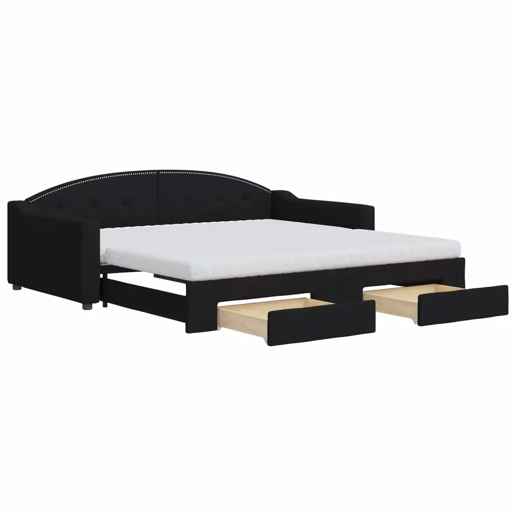 Divano Letto Estraibile vidaXL in Tessuto Nero con Cassetto per Soggiorno e Camera da Letto L/P: 100 x 200 cm – 2