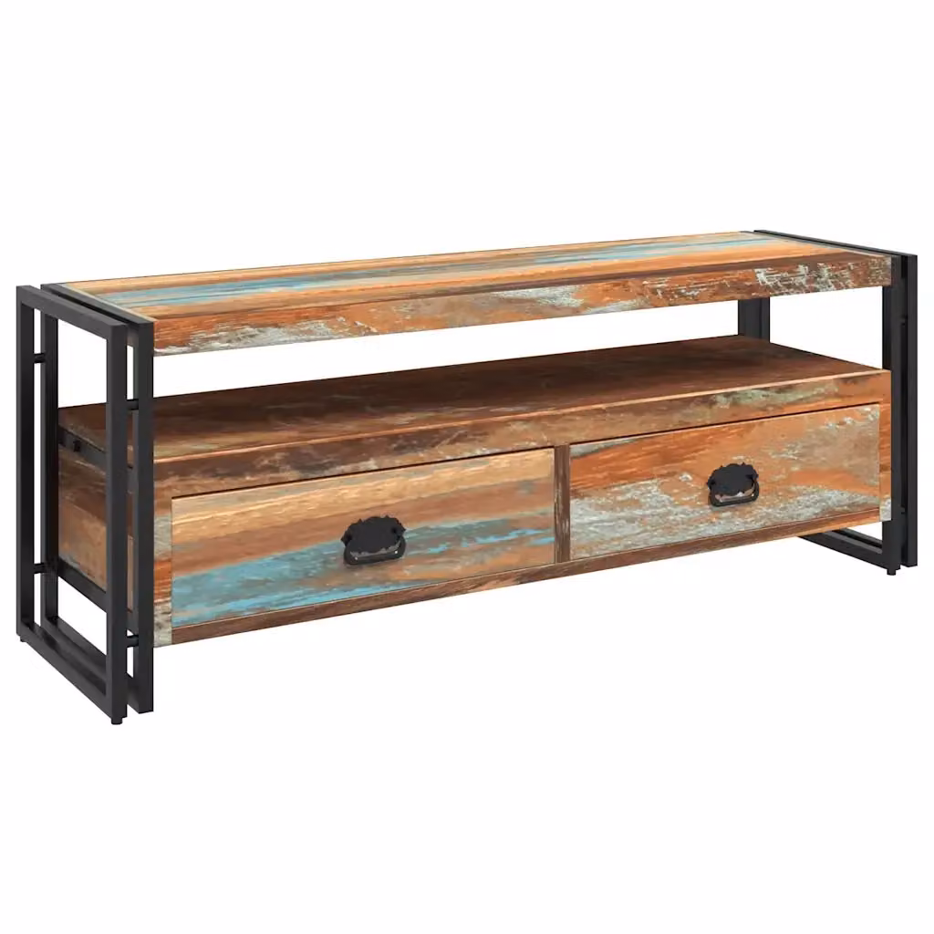 Mobile Porta TV Industrial vidaXL in Legno Massello di Recupero e Metallo, Multicolore, L: 120 cm, P: 35 cm, H: 45 cm – 2