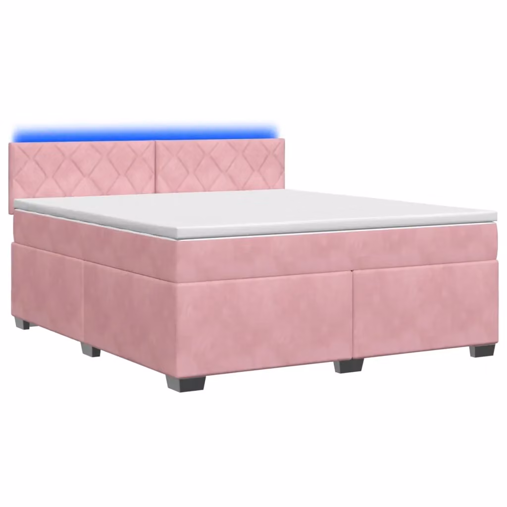 Letto con Box Spring e Materasso Ibrido vidaXL in Velluto Rosa e Bianco con Illuminazione LED e Porte USB L/P/H: 140 x 200 x 88 cm – 2