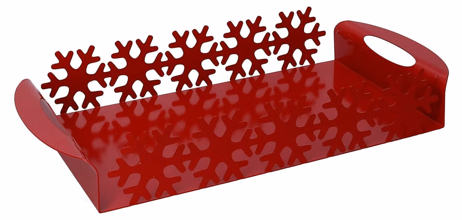 Vassoio in Metallo fiocco neve rosso rettangolare cm 41x20xh6,5