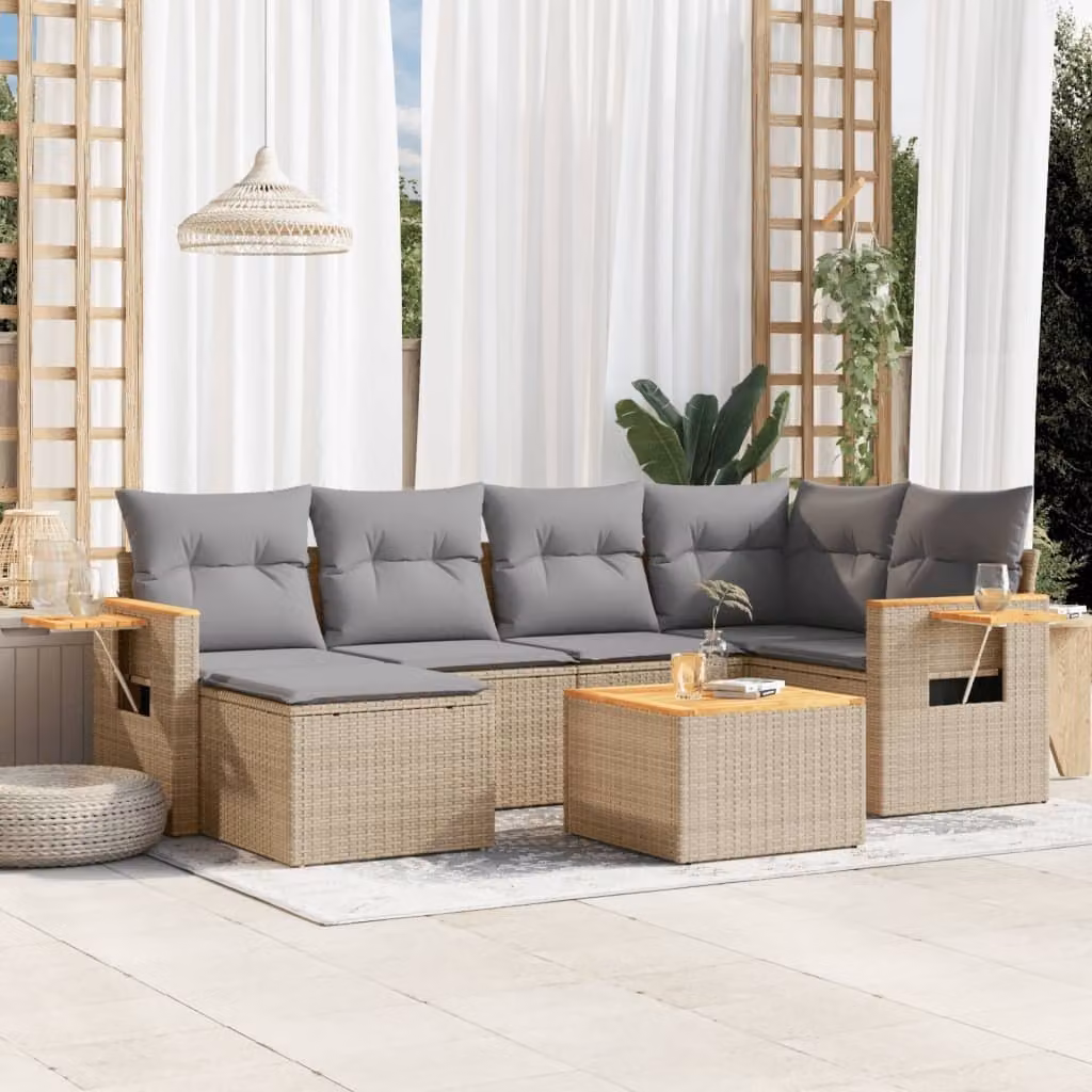 Maison Exclusive - Set Divani da Giardino 7 pz con Cuscini Beige in Polyrattan