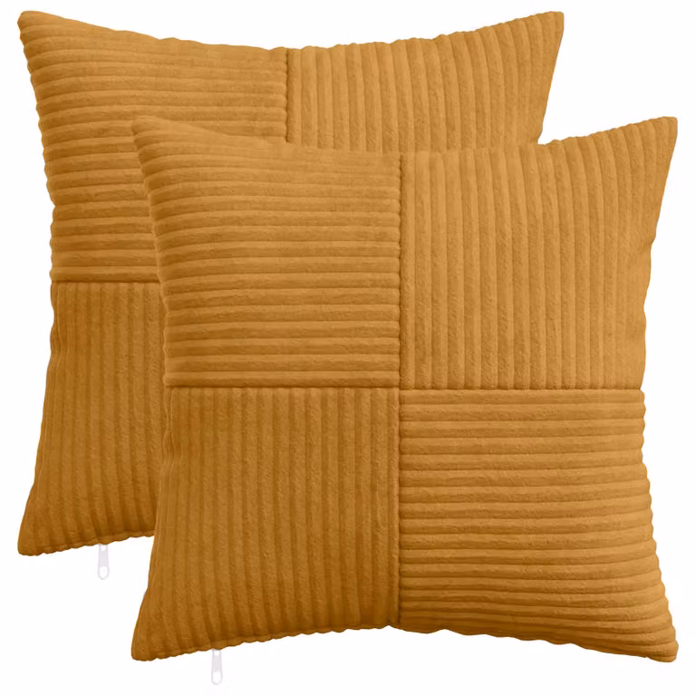 Set di 2 federe vidaXL ALMELO in velluto a coste giallo, L/P: 35 x 35 cm