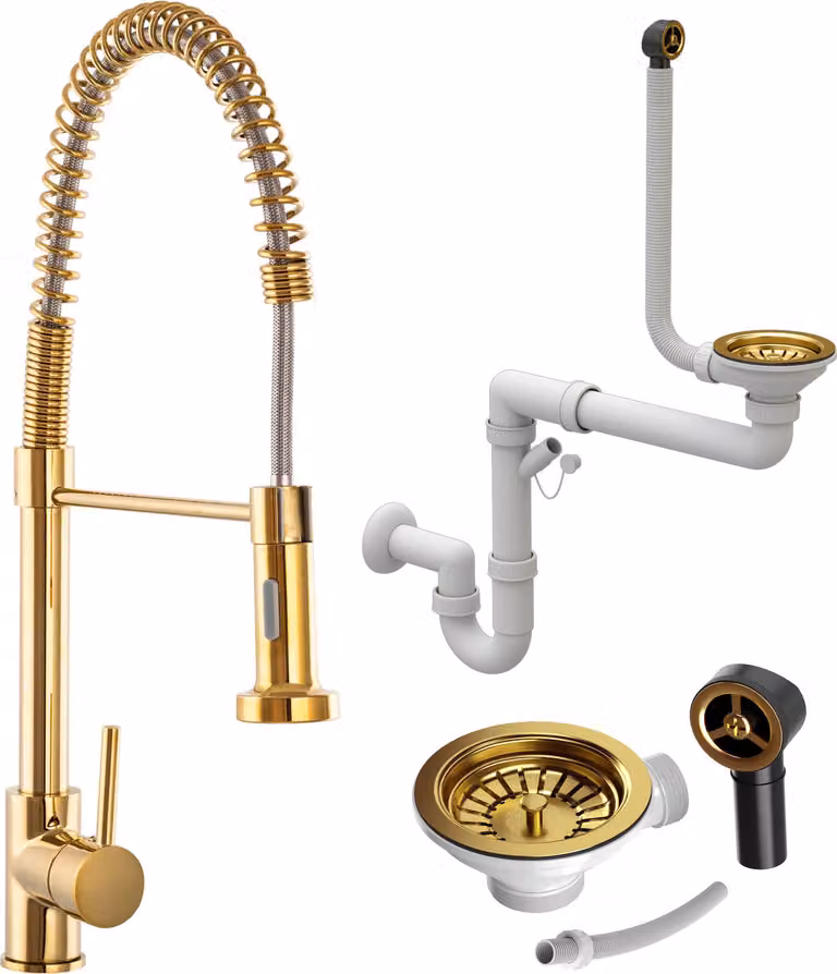 Granitan - Rubinetto da cucina - Rubinetto per lavello - Oro - con sifone dorato - Rubinetto da cucina - SPIRAL