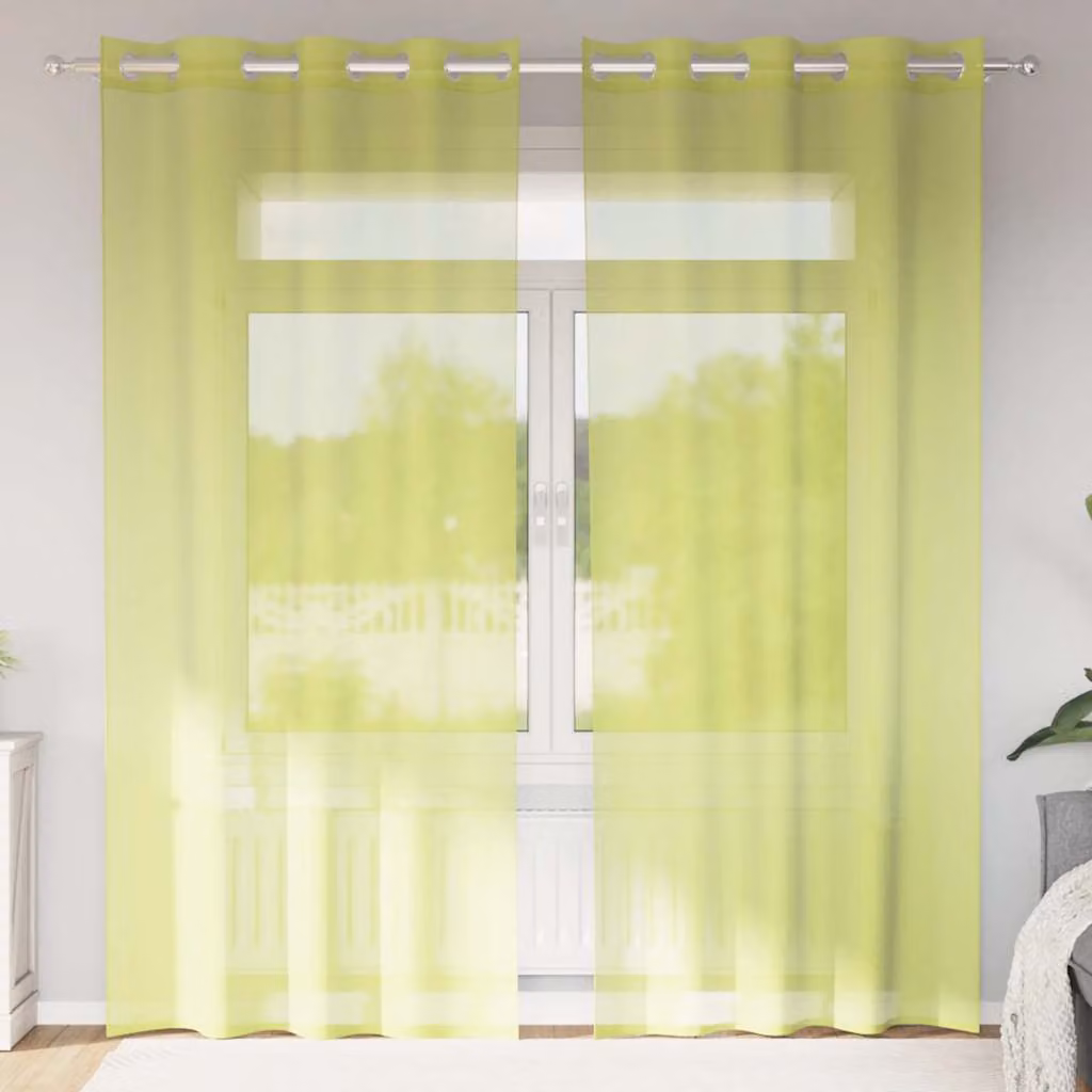 Set di 2 tende in voile semi-trasparenti vidaXL con occhielli, colore verde, L: 140 cm, H: 225 cm