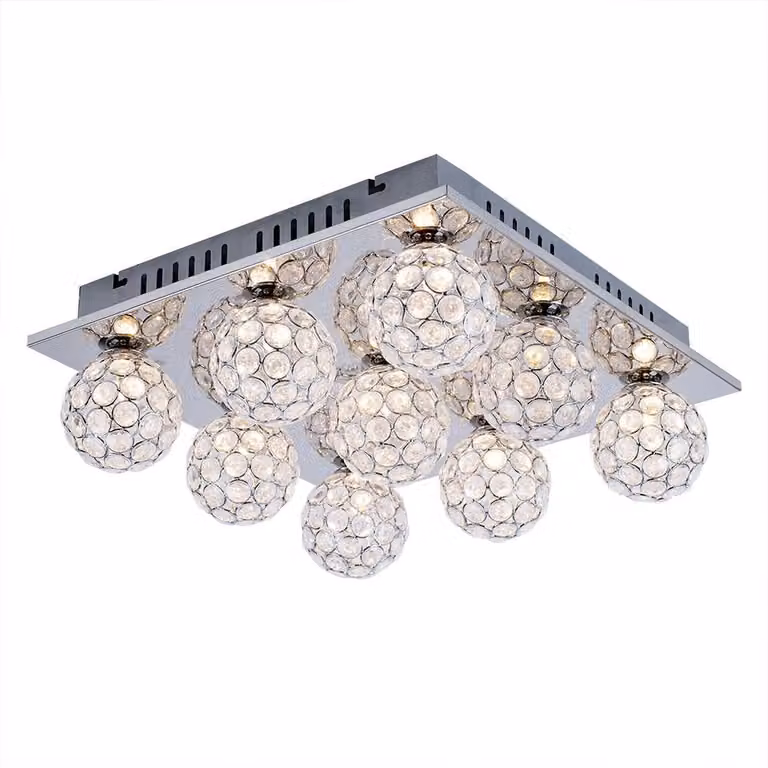 Lampada da soffitto a 9 luci, metallo cromato, 37x37x14 cm