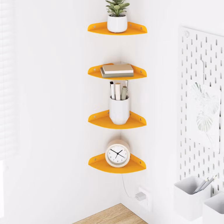 Set di 4 mensole galleggianti da angolo vidaXL in metallo giallo opaco per soggiorno, cucina o bagno
