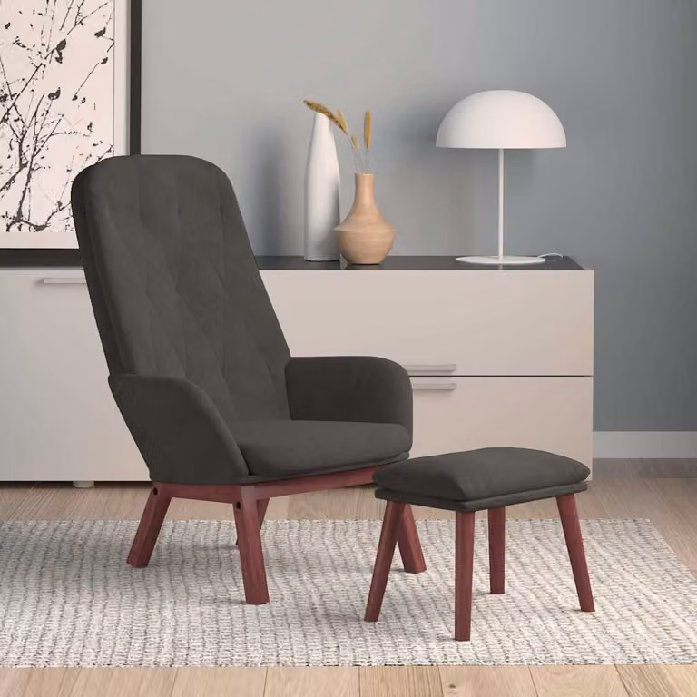 vidaXL Poltrona Relax con Poggiapiedi in Velluto Grigio con Struttura in Metallo e Legno