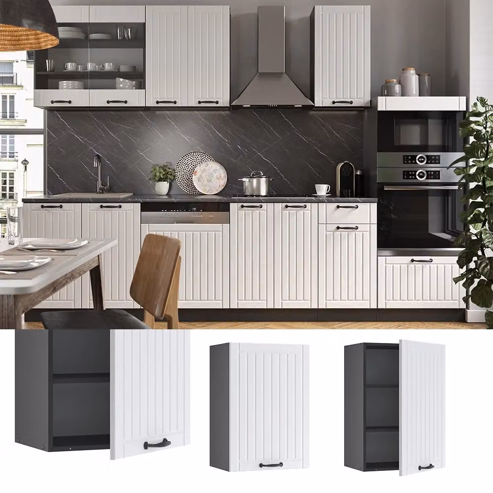 Pensile da cucina Vicco Fame-Line Bianco rustico e Antracite con ante a battente e ripiani interni L: 50 cm, H: 72 cm, P: 34,1 cm – 2