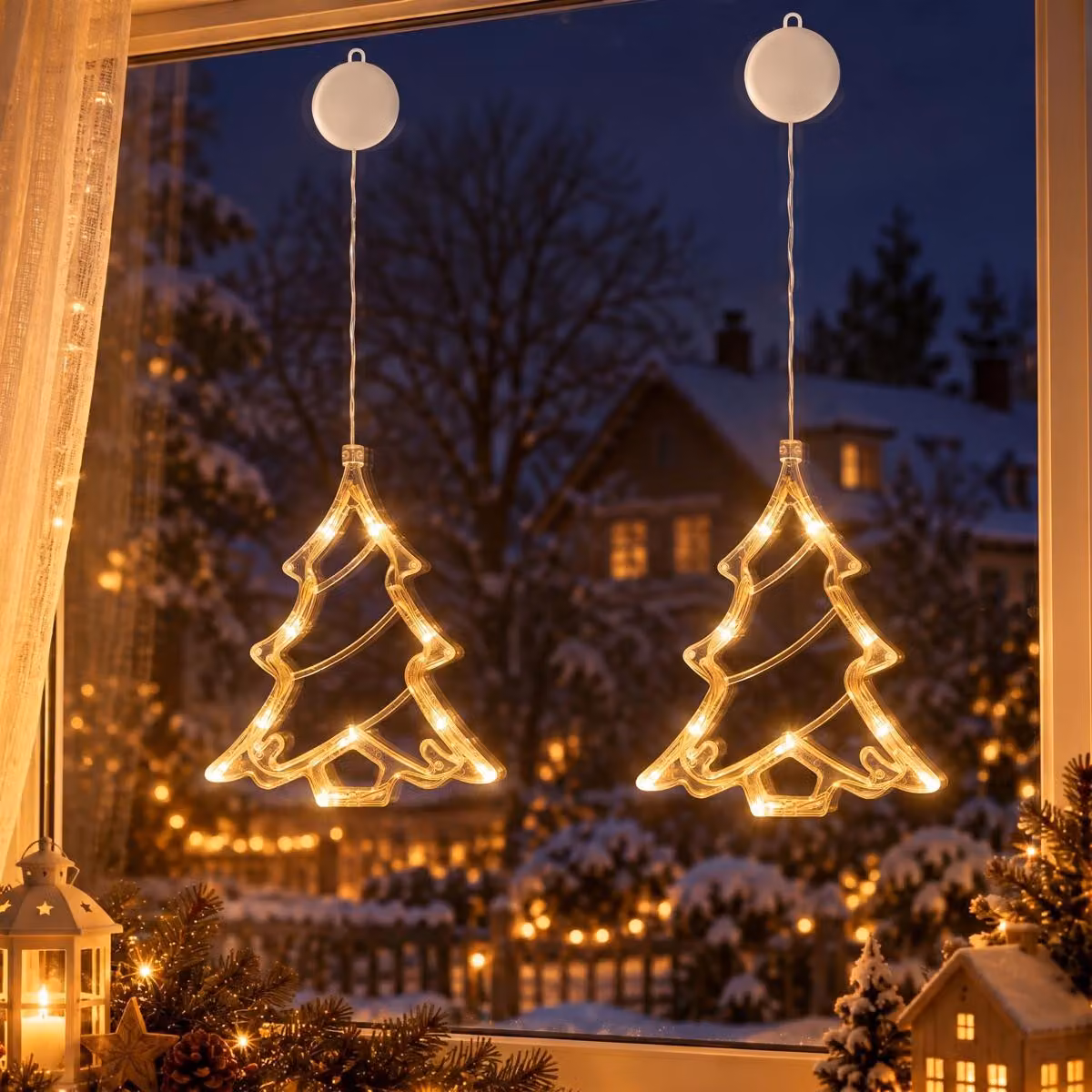 2-pack LED finestra fata luci con gancio di aspirazione a batteria decorazione di Natale festa decorazione, albero di Natale