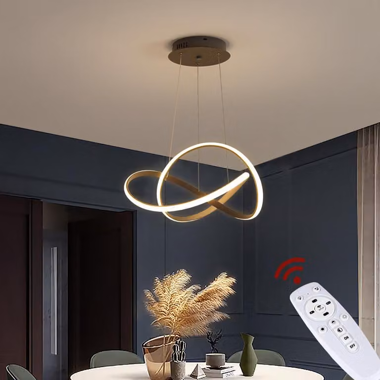 Lampada a sospensione LED, modello 9642, grigia, diametro 50 cm, 96W, altezza massima 120 cm, con telecomando, colore della luce regolabile, dimmerabile, paralume in acrilico grigio, classe energetica A+