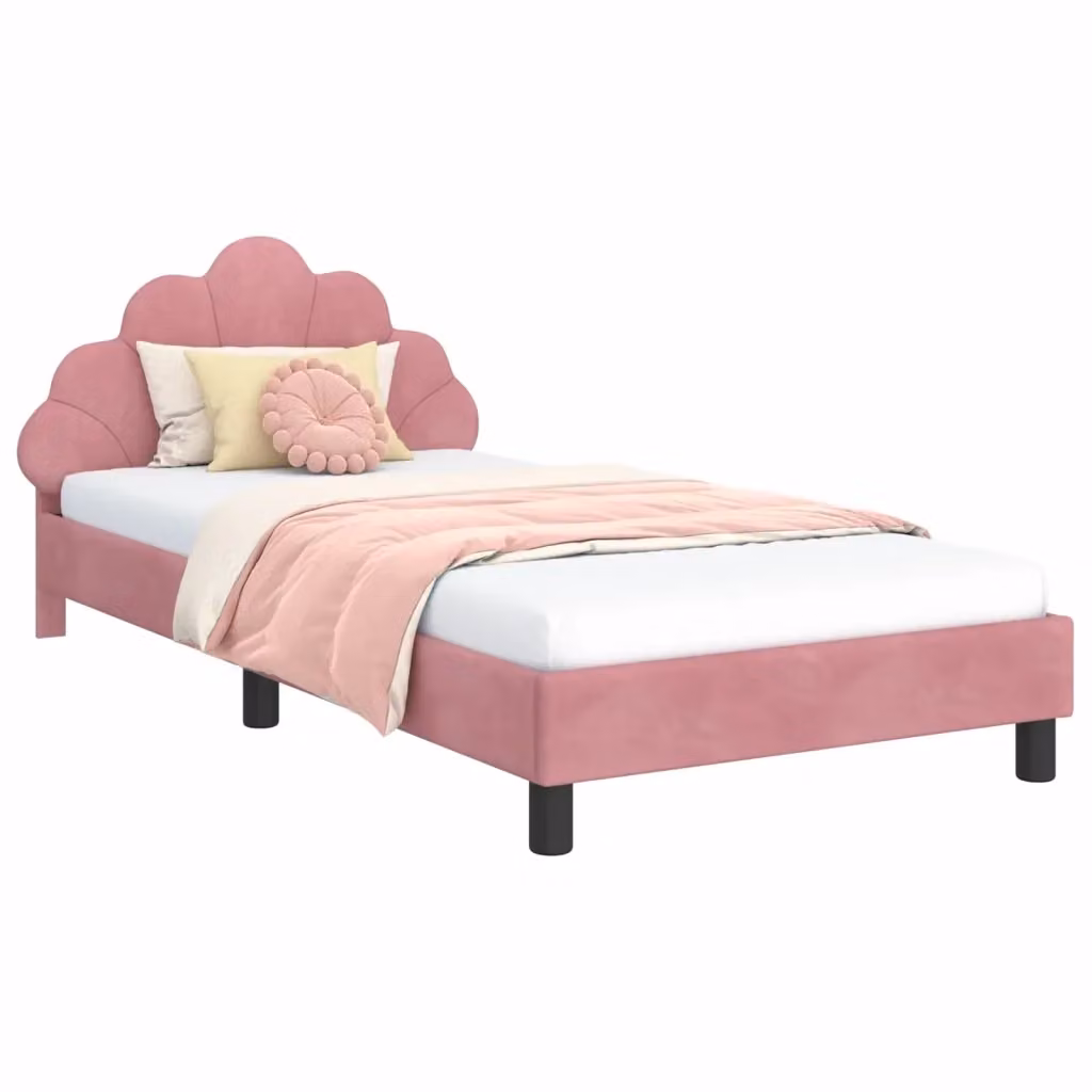 Struttura letto per bambini con testata e giroletto in velluto rosa, L/P/H: 90 x 190 x 80 cm – 2