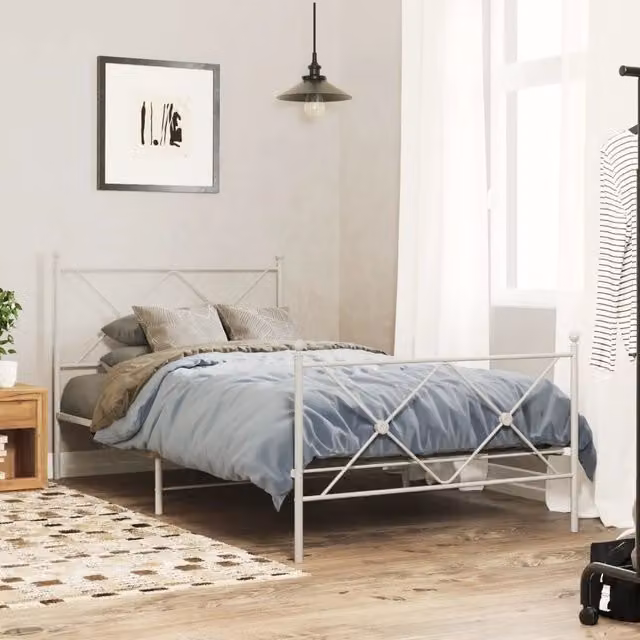 Giroletto con Testiera e Pediera-Struttura Letto Metallo Bianco 107x203 cm 546190