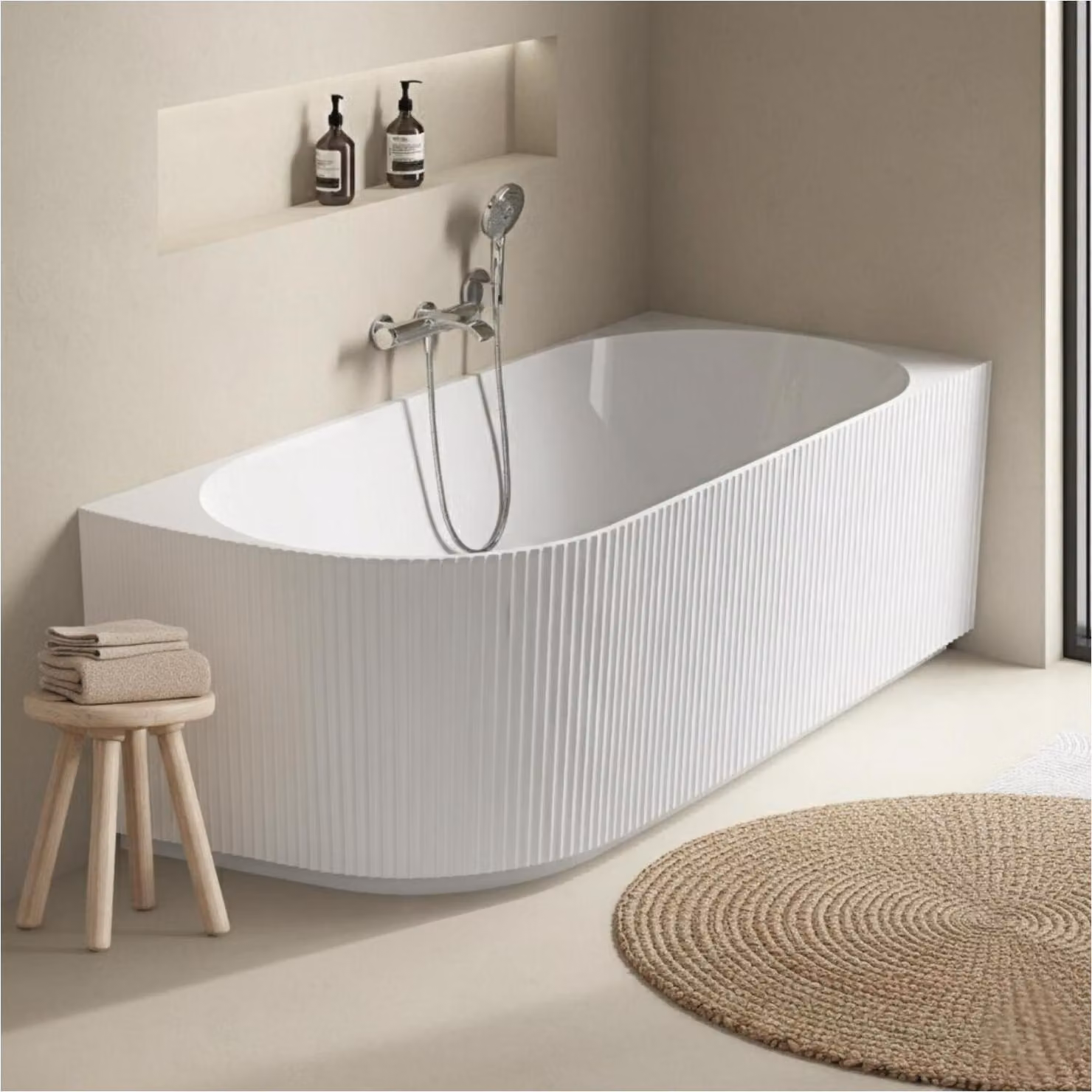 Vasca da bagno semi-isola in acrilico bianco con coste 170cm - Angolo retto STRIA