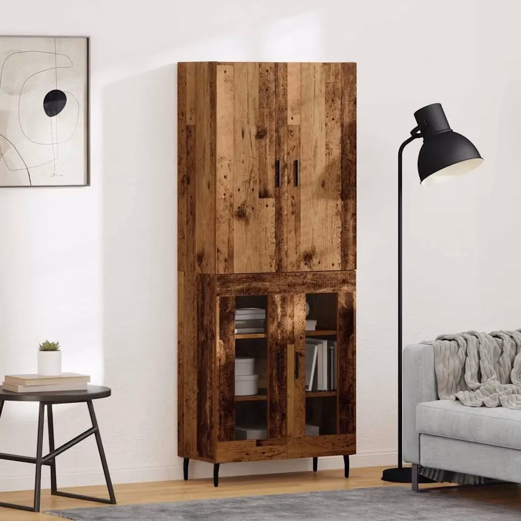 Credenza Buffet in Legno Vecchio Marrone per Soggiorno e Sala da Pranzo L: 69,5 cm, P: 34 cm, H: 180 cm – 2