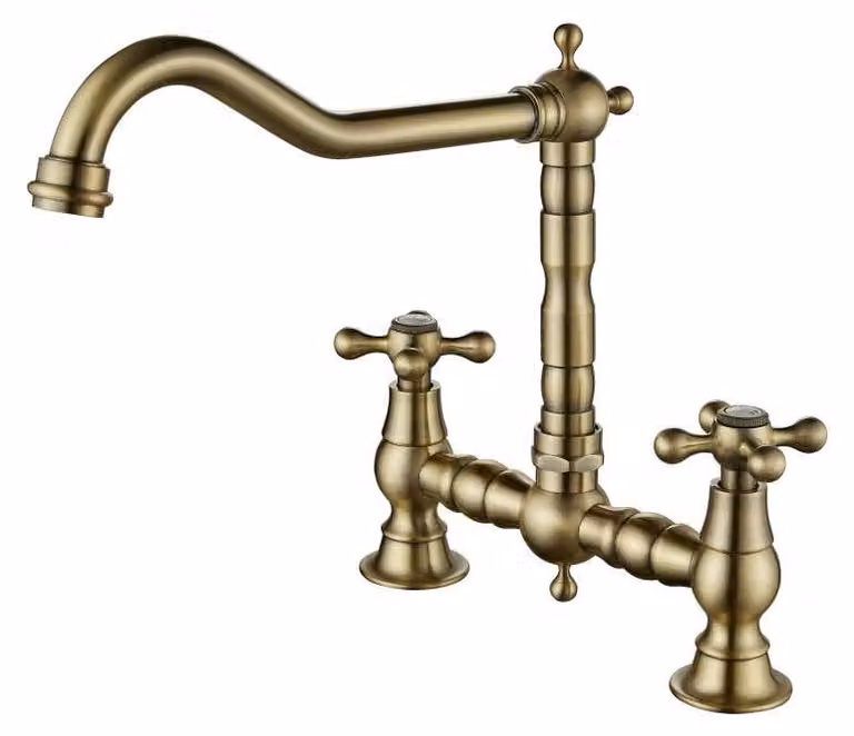 Miscelatore da cucina in stile vintage, bronzo, con manopole a croce, modello Ascot, marca Aquanello