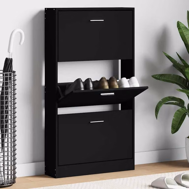 Scarpiera moderna vidaXL nera in legno con scomparti basculanti, L: 59 cm, P: 17 cm, H: 108 cm