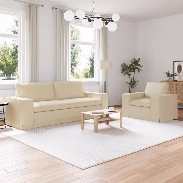 Set di 2 divani moderni vidaXL in tessuto beige con coperture rimovibili e cuscini inclusi