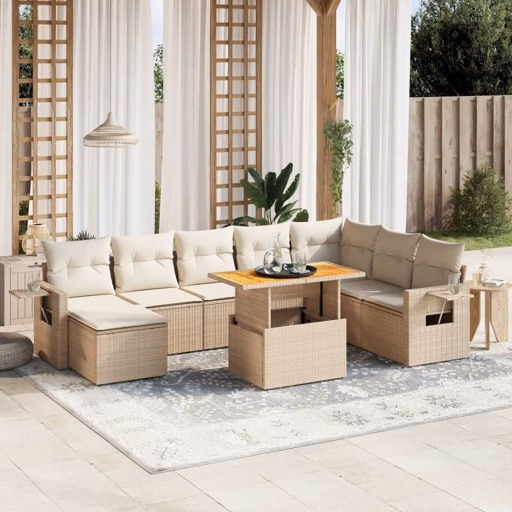 Maison Exclusive - Set Divano da Giardino 9 pz con Cuscini Beige in Polyrattan