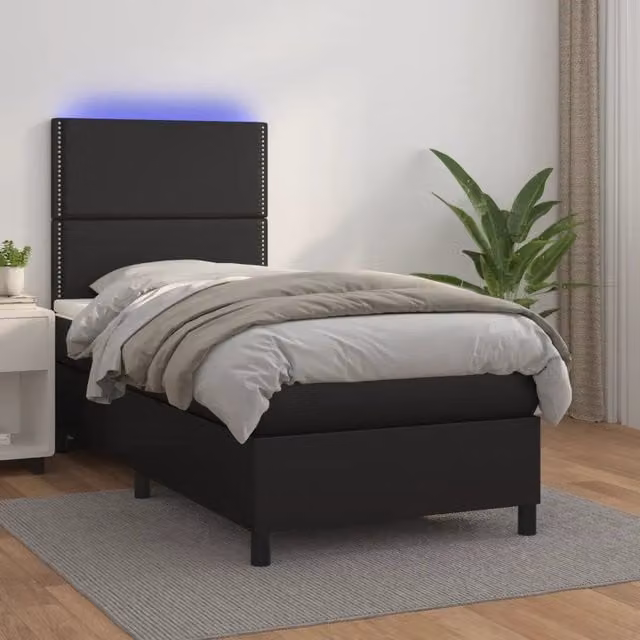 Letto a molle con materasso vidaXL in similpelle nero con illuminazione LED e porta USB L/P/H: 100 x 200 cm