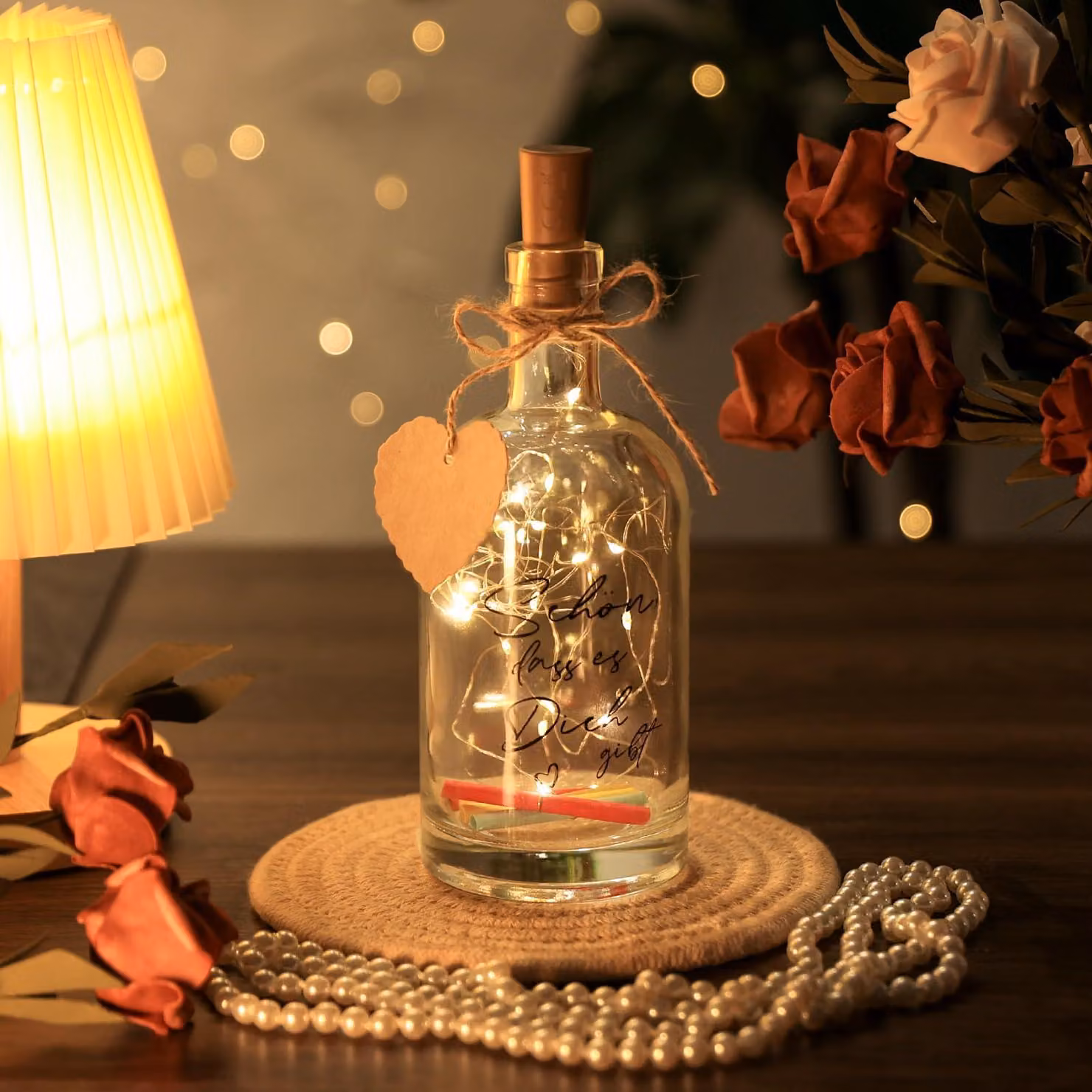 Bottiglia luminosa a LED con scritta, 22,5 cm, luce bianco caldo, cavo da 2 metri