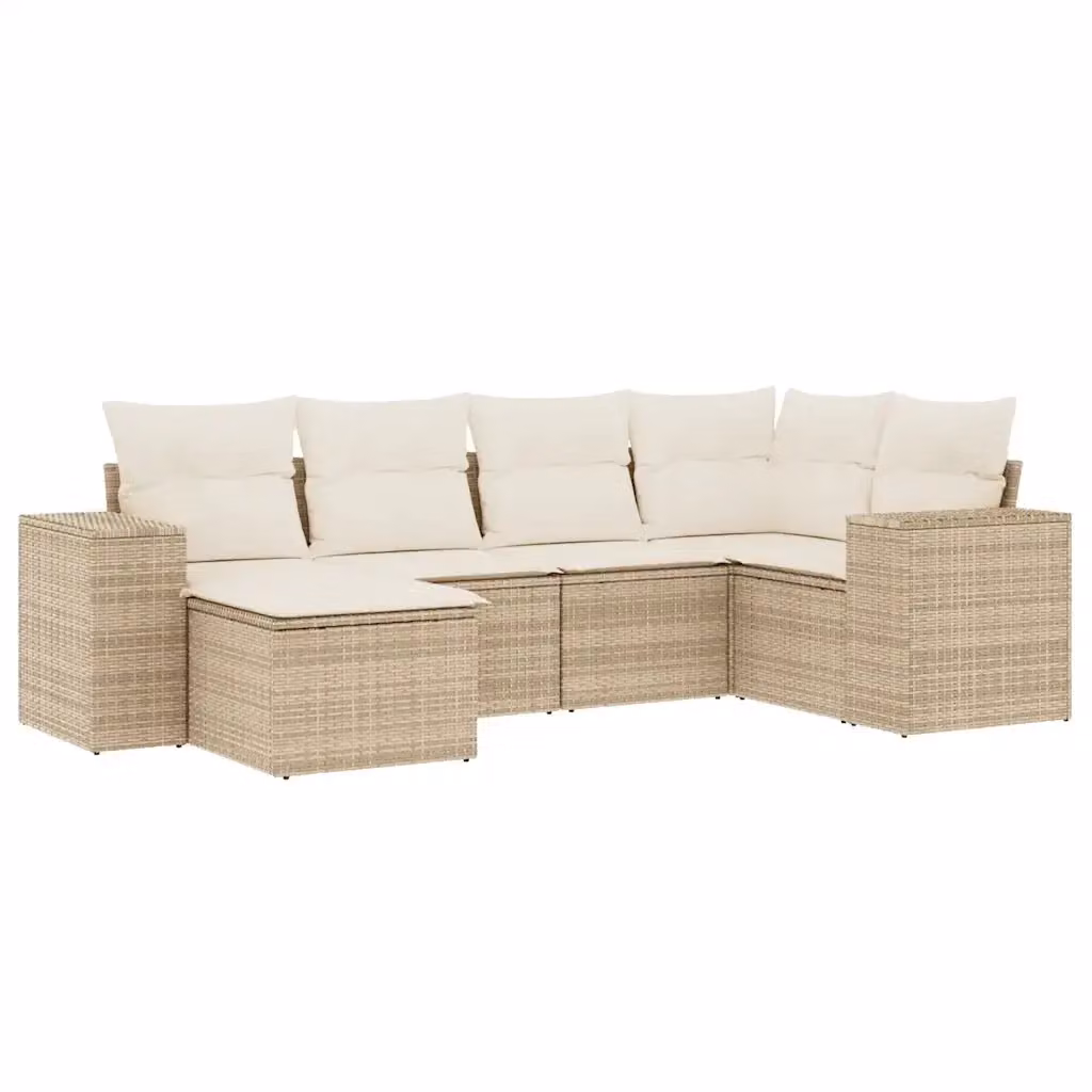 Set Divano da Giardino a L vidaXL in Polyrattan Beige con 6 Pezzi e Cuscini – 2