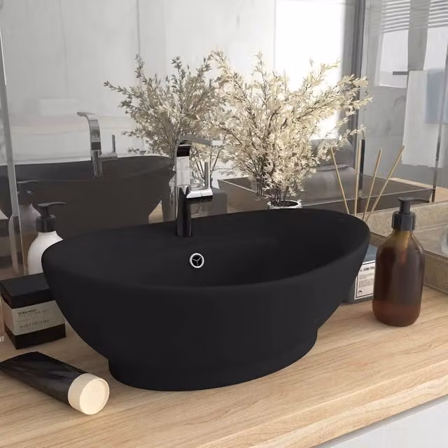 Lavandino con Troppopieno Ovale Nero Opaco 58,5x39cm Ceramica