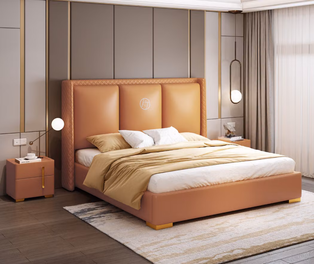 Bett Orange Schlafzimmer Design Möbel Moderne Luxus Betten Bettgestell Samt