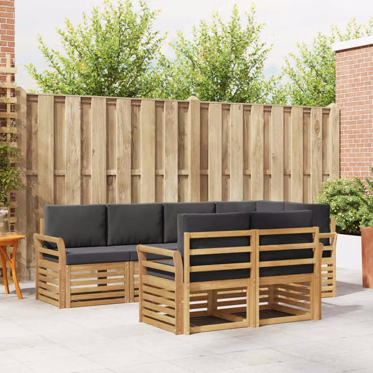 Set di divani da esterno vidaXL 7 pz in legno di acacia con cuscini bianchi e antracite