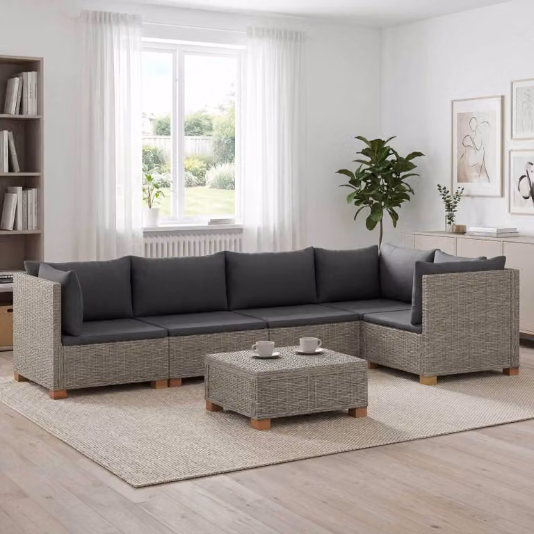 Set Lounge da Giardino vidaXL GENDT in Polyrattan con Cuscini Grigio, 6 Pezzi