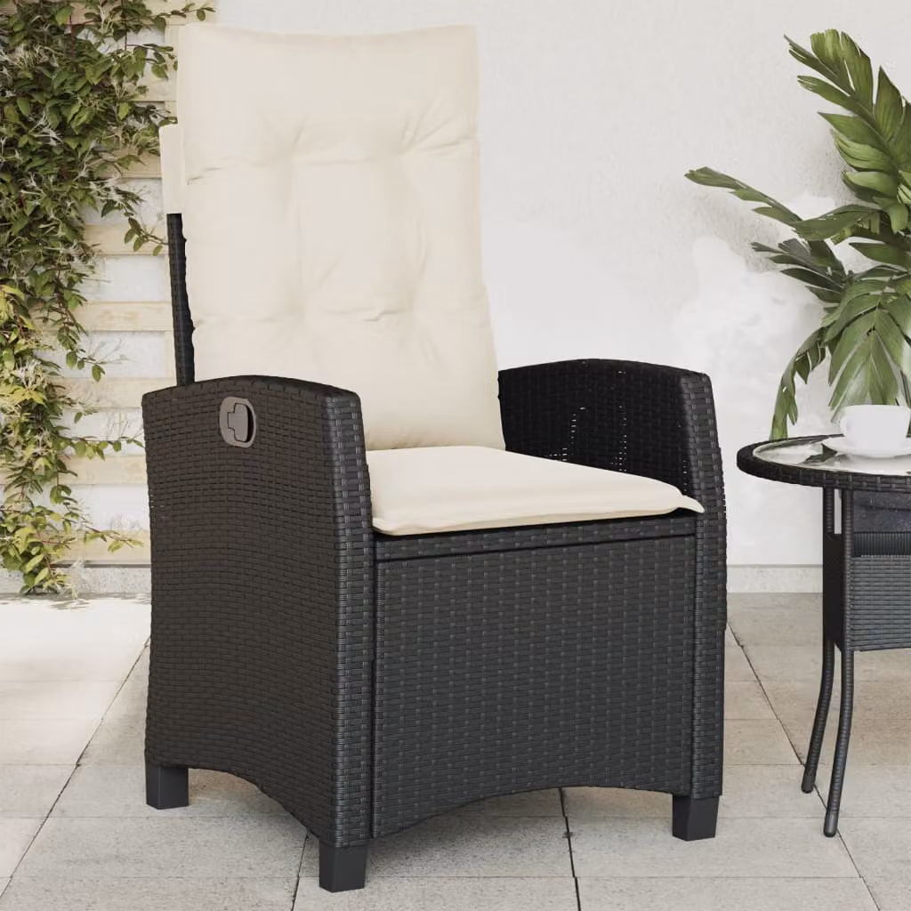 Sedia reclinabile da giardino vidaXL in rattan e metallo con cuscini colore nero