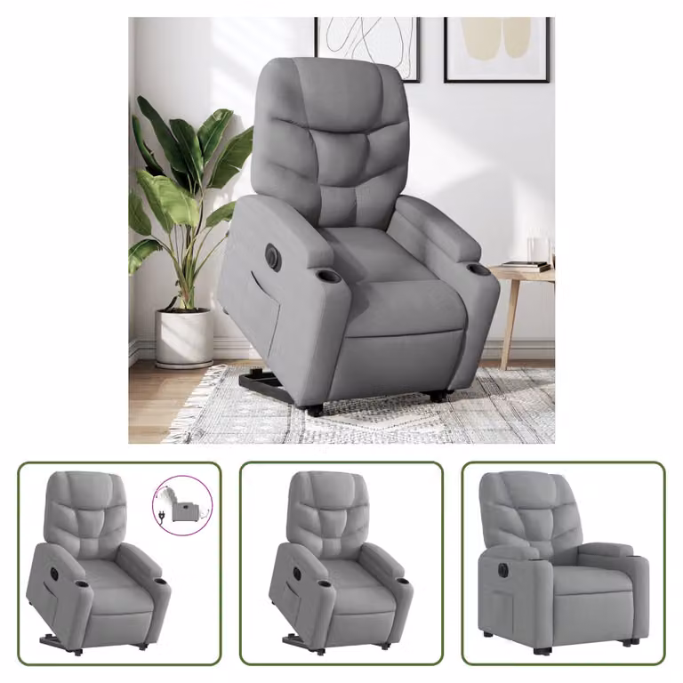 The Living Store Poltrona relax con supporto elettrico in tessuto grigio chiaro